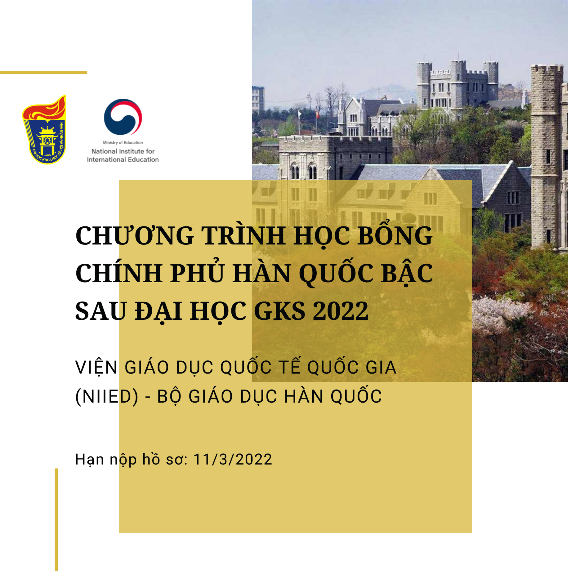 2022 02 23 Chương trình học bổng Chính phủ Hàn Quốc bậc sau Đại học GKS 2022